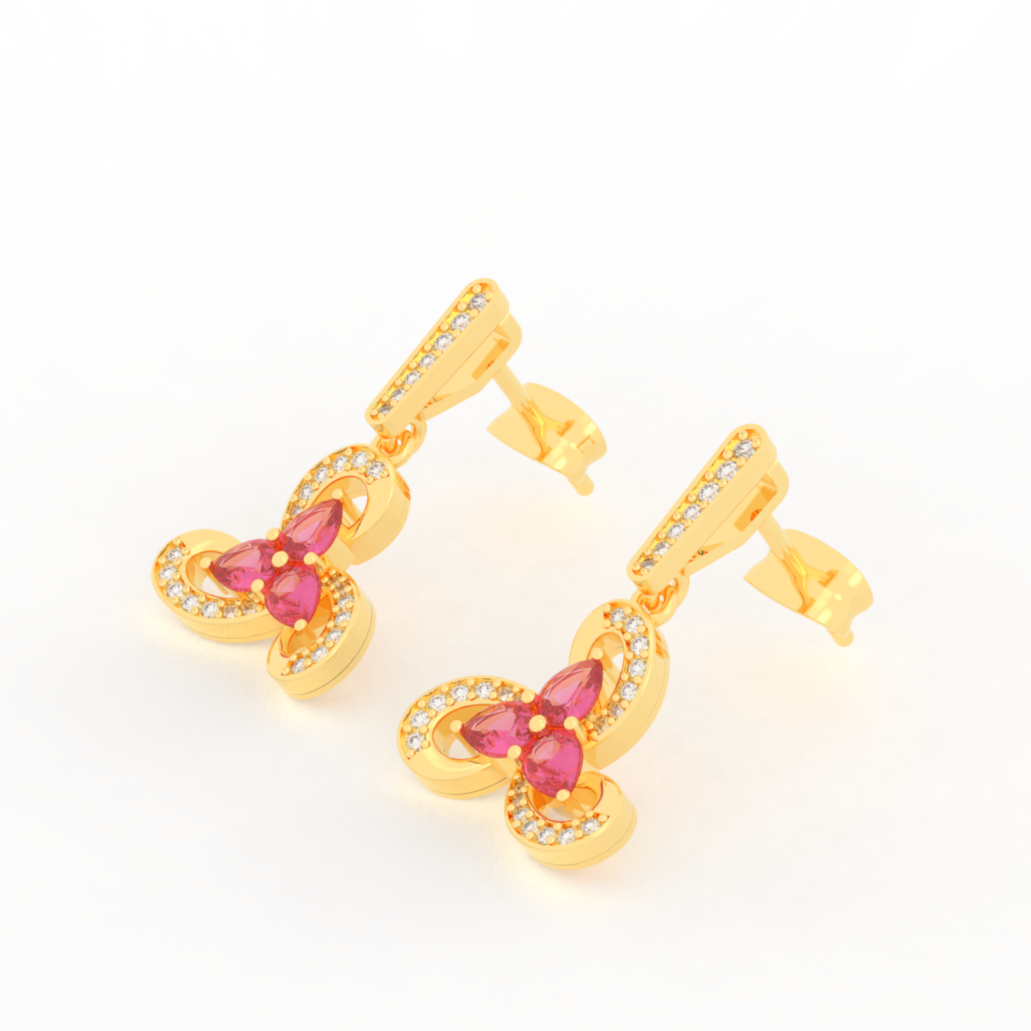 Vintage Ruby Flower Dangle Earrings, Hallmarked 925 Sterling Silver
